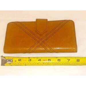 Vintage Baronet Checkbook Trifold Wallet Organizer Tan Genuine Leather Chevron